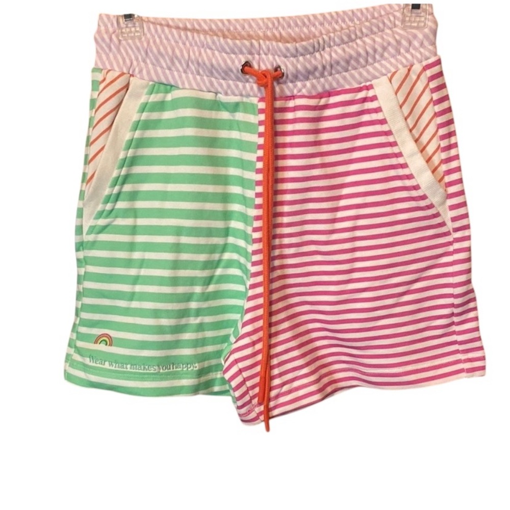 Terez Colorblock Striped Shorts XS Rainbow Drawstring Lounge Athletic NWT